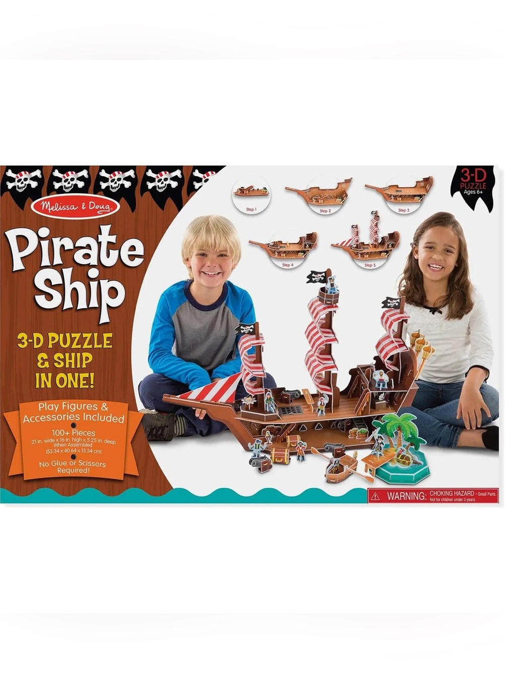 Melissa & Doug Pirate Ship 3-D Puzzle - Red & Brown NIB SEALED